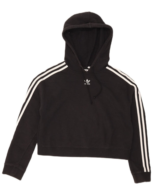 Adidas Damen Crop Oversized Sweatshirt Pullover UK 10 Small Schwarz Baumwolle