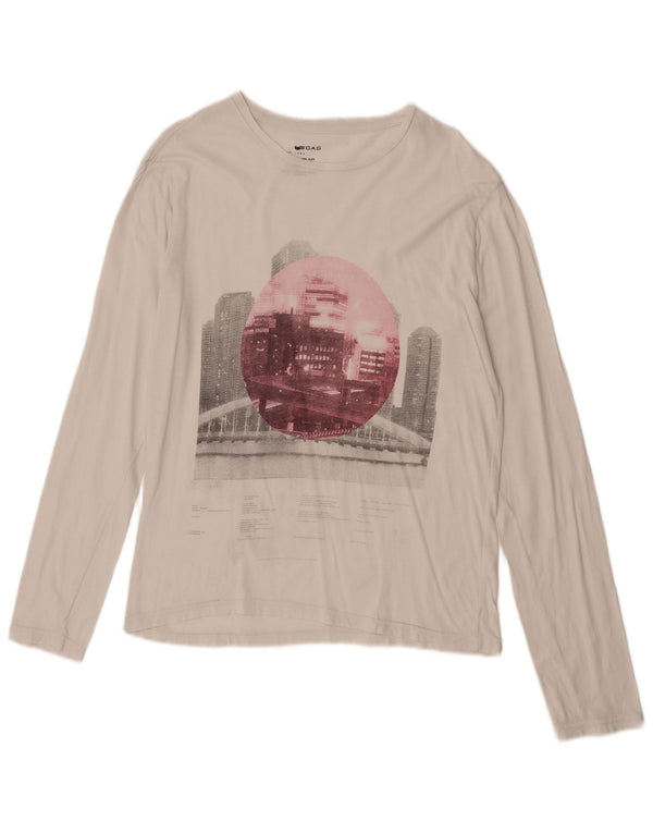 Gas Womens Graphic Top Langarm UK 16 Large Weiß