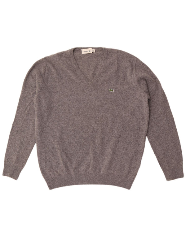 Lacoste Herren-Pullover mit V-Ausschnitt, Größe 6 XL, grau gefleckte Wolle