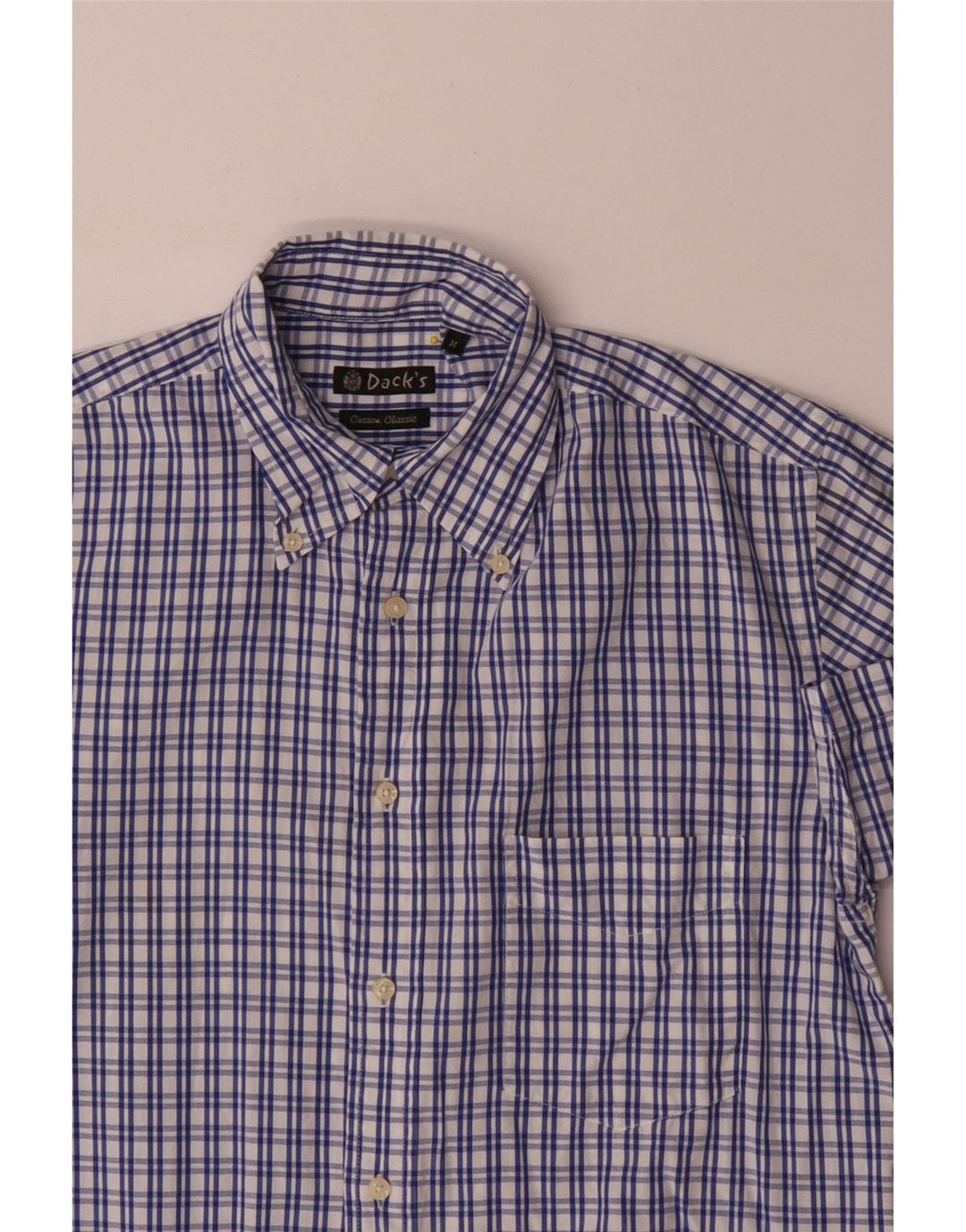 Dack's Herren-Kurzarmhemd mit klassischer Passform, mittelblau karierte Baumwolle