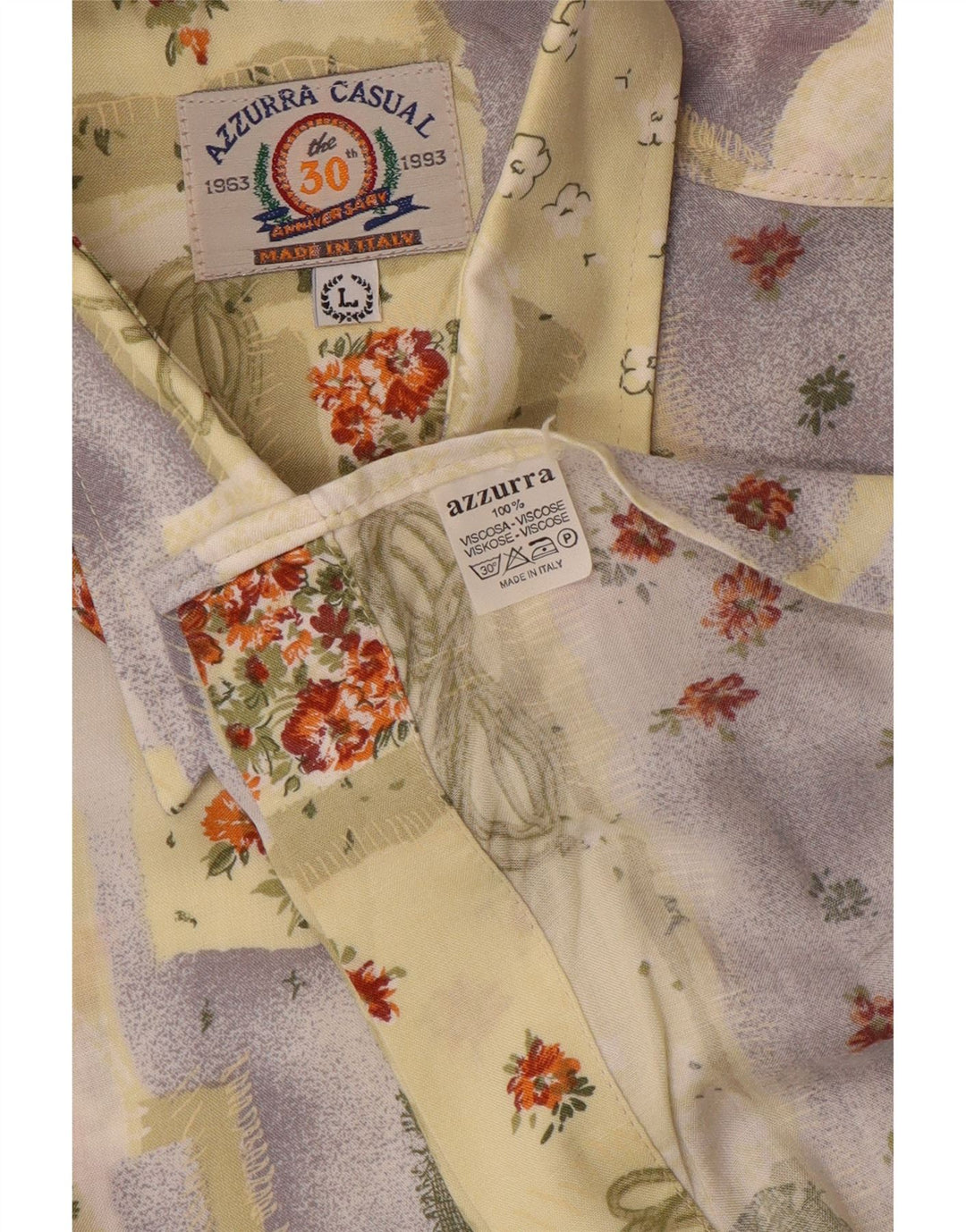Azzurra Herren-Hemd, groß, gelb, Patchwork-Viskose