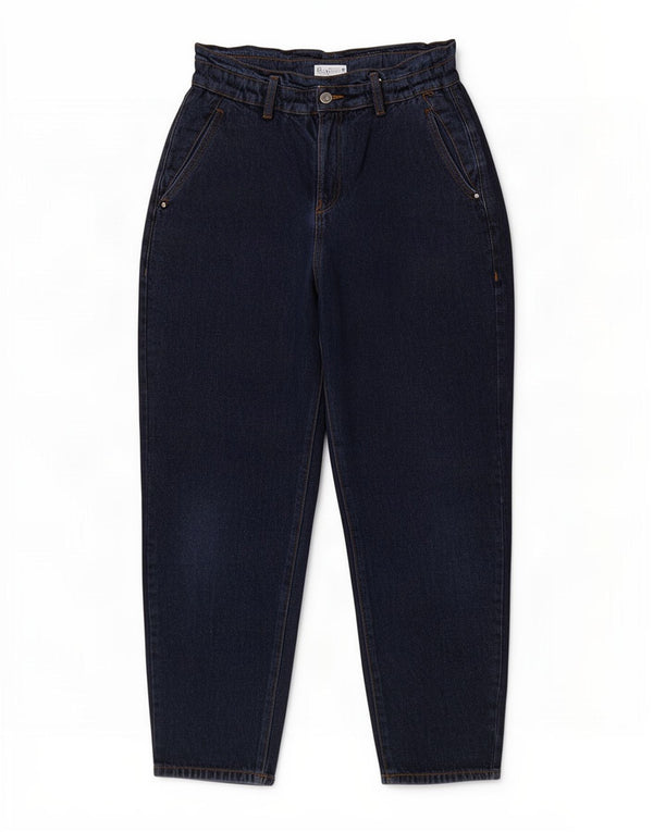 Zara Damen Crop High Waist Loose Jeans EU 36 XS W26 L24 Marineblaue Baumwolle