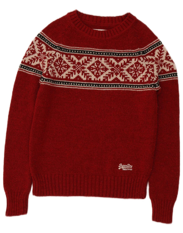 Superdry Damen-Pullover mit U-Boot-Ausschnitt, Gr. 10, Small, Rot, Fair-Isle-Acryl