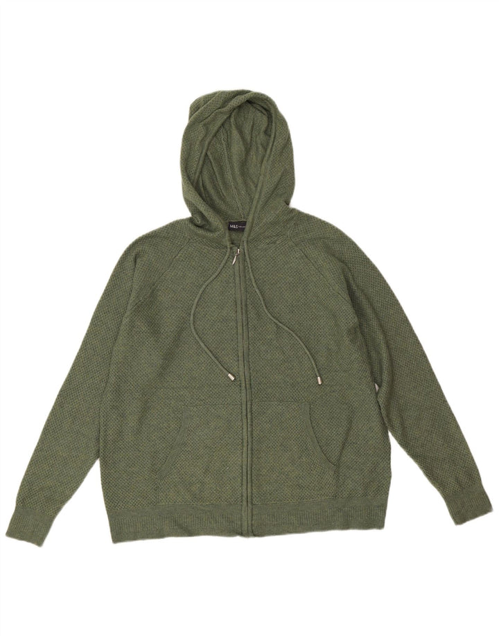Marks & Spencer Damen-Cardigan mit Kapuze, UK 14, Mittelgrün, Polyester