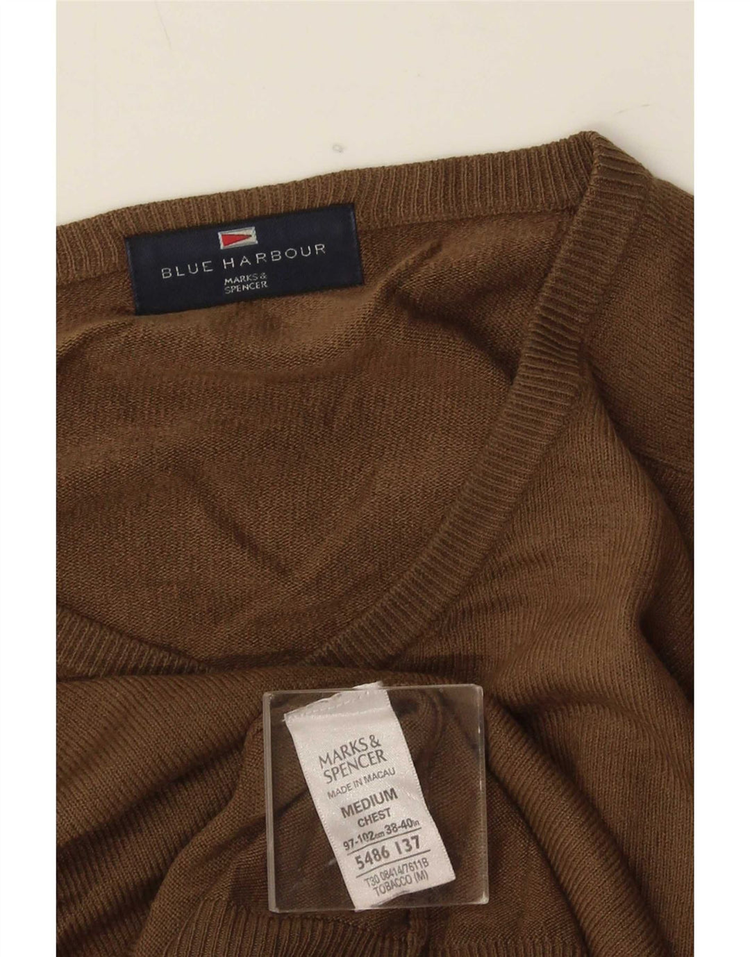 Marks & Spencer Herren Blue Harbor V-Ausschnitt Pullover Pullover Mittelbeige