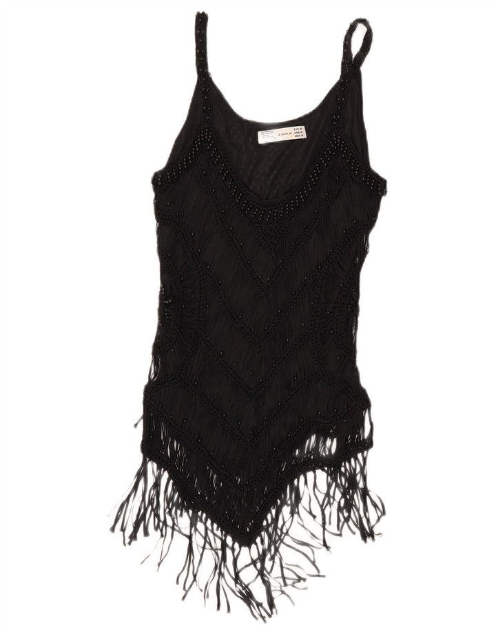 Zara Damen Crop Cami Top UK 12 Medium Schwarz Rayon