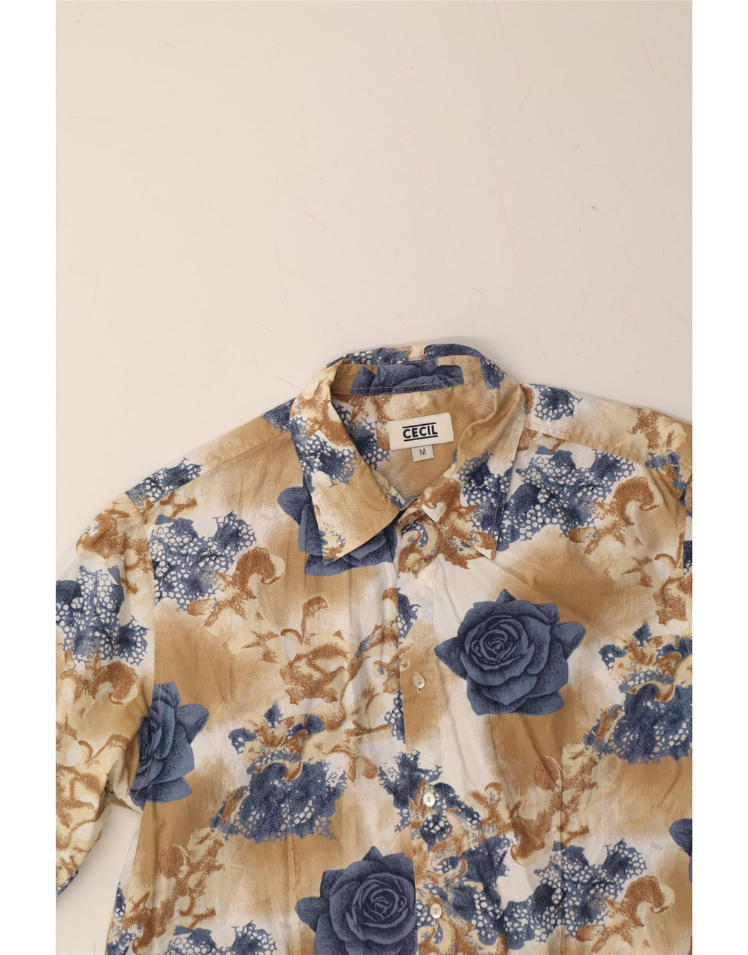 CECIL Mens Short Sleeve Shirt Medium Beige Floral Cotton Vintage Cecil and Second-Hand Cecil from Messina Hembry 