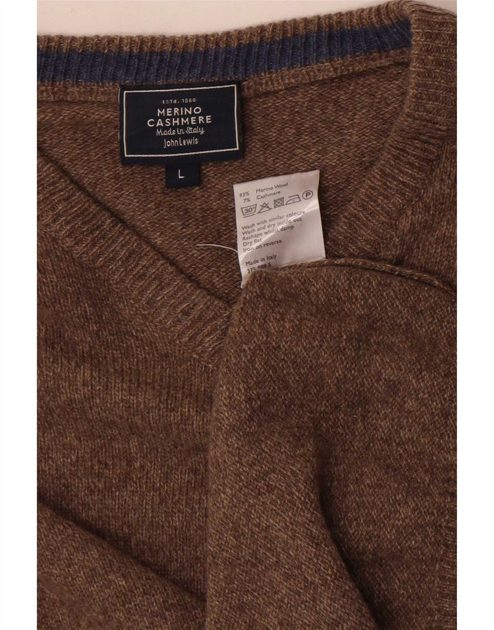 John Lewis Herren-Pullover mit V-Ausschnitt, groß, braune Merinowolle