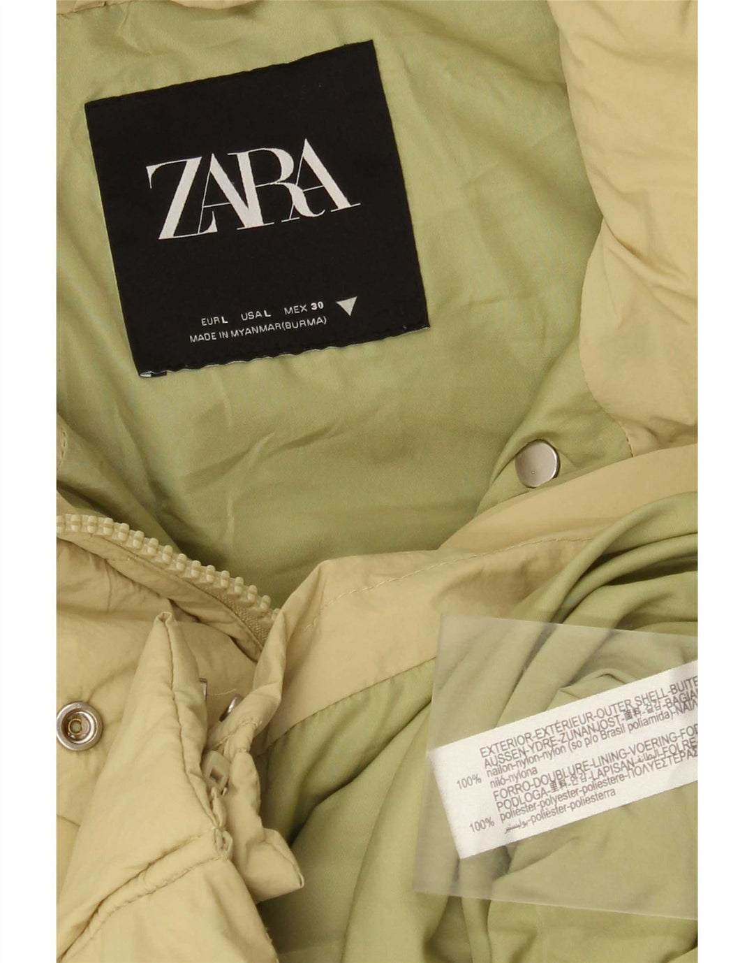Zara Damen Wattierte Jacke UK 16 Large Gelbes Nylon