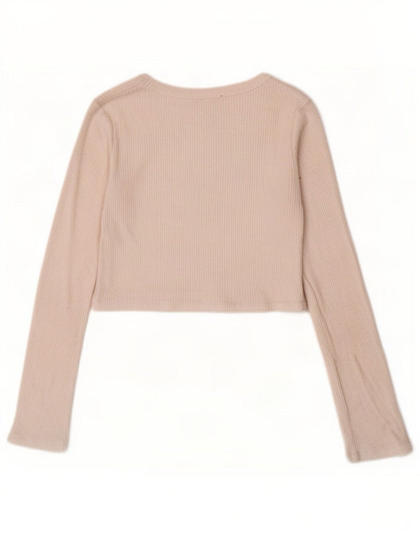Zara Damen Crop Top Langarm UK 8 Small Weiße Viskose