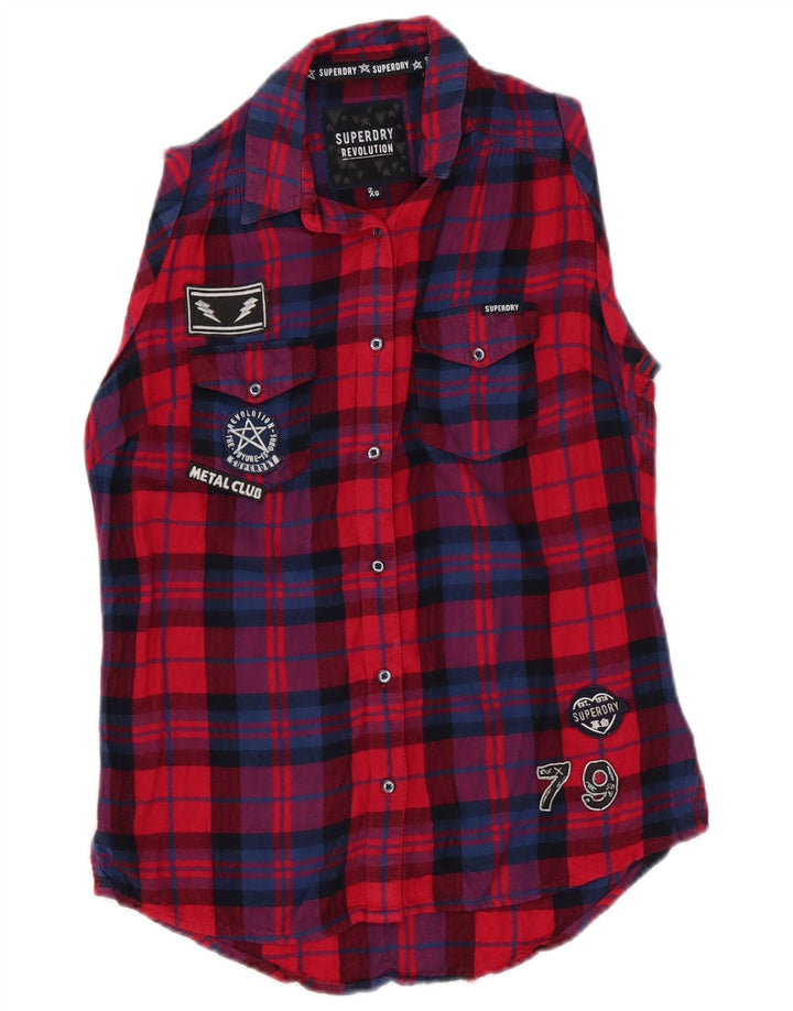 Superdry Damen Übergroßes ärmelloses Grafikhemd UK 2 2XS Rot kariert