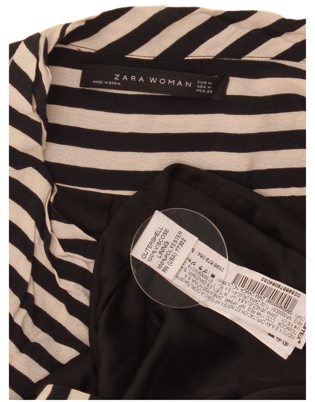 Ärmelloses Etuikleid für Damen von Zara, Gr. 44, Mittelschwarz, gestreift, Viskose