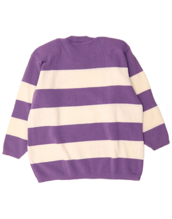 Vintage Damen Rundhalspullover Pullover UK 14 Groß Lila gestreift