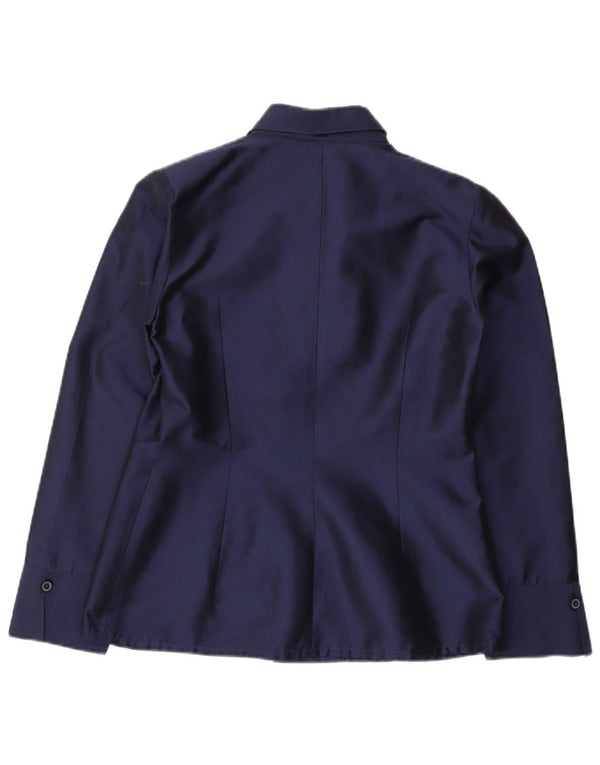 Vintage Damen Hemdbluse UK 14 Medium Marineblaue Seide