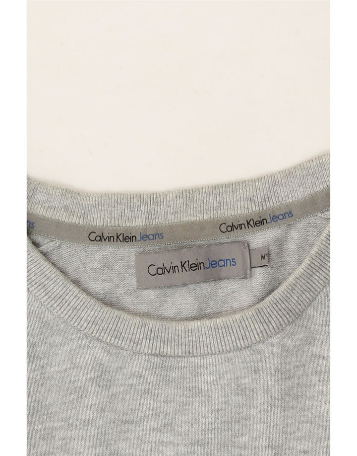 CALVIN KLEIN Mens Graphic Crew Neck Jumper Sweater Medium Grey Cotton Vintage Calvin Klein and Second-Hand Calvin Klein from Messina Hembry 