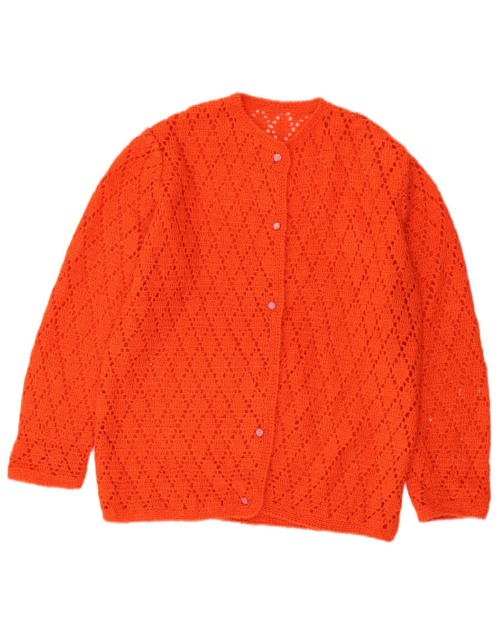 Vintage Damen Häkel-Cardigan-Pullover UK 14 Mittelorange