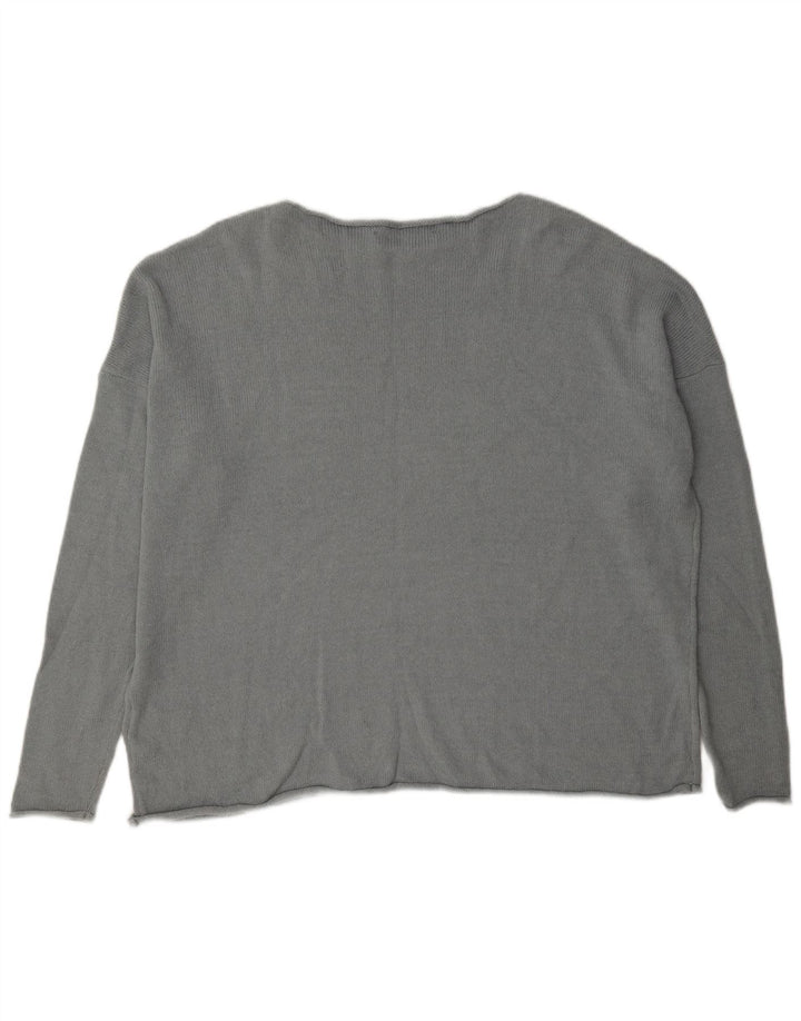 Zara Damen Übergroßer Pullover mit U-Boot-Ausschnitt, UK 14, mittelgraue Baumwolle