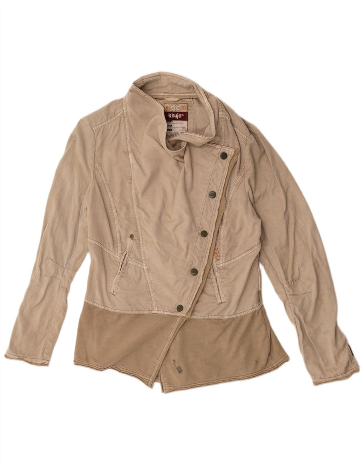 KHUJO Damen Bikerjacke UK 14 Medium Beige Colourblock Lyocell