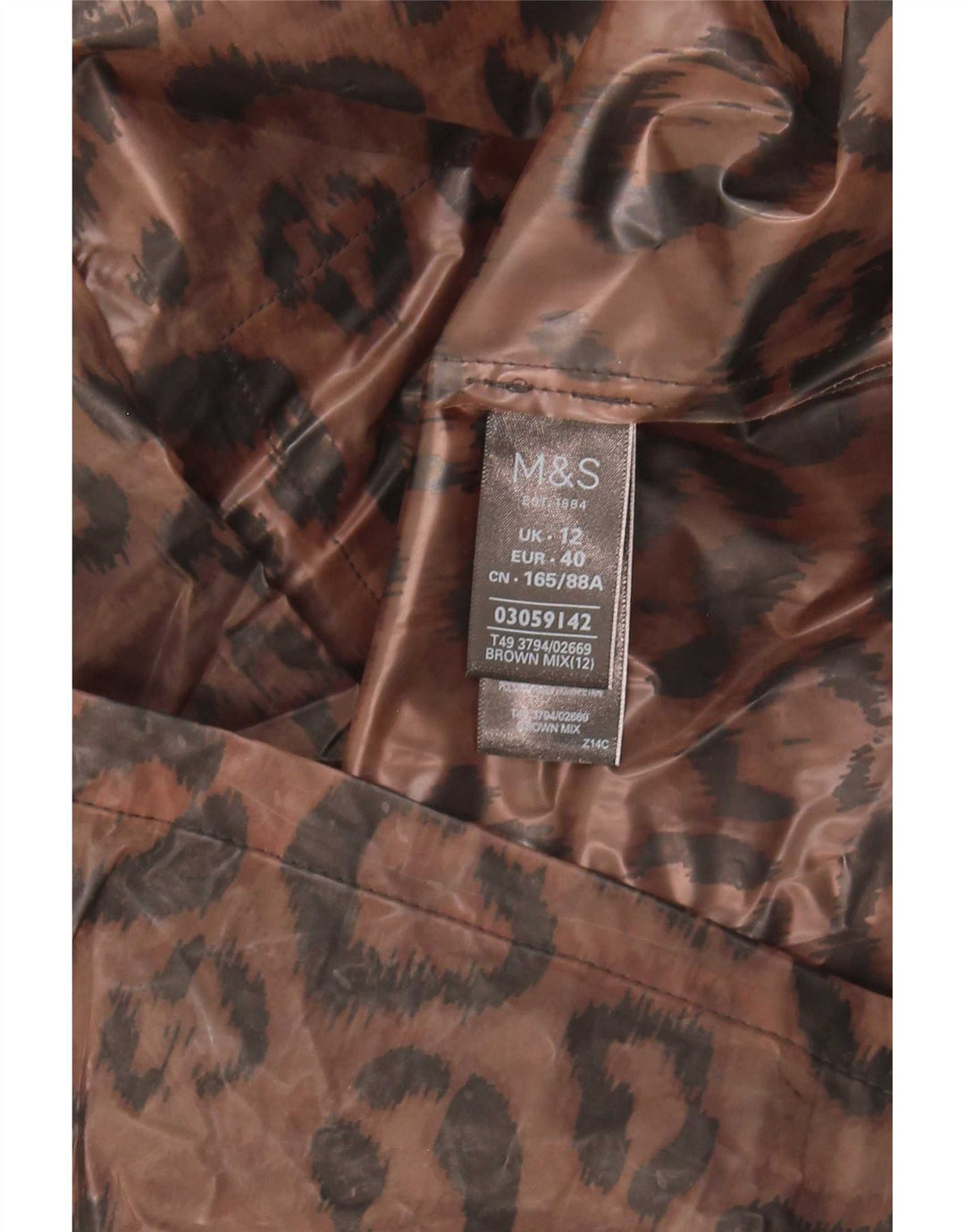 Marks & Spencer Damen-Regenmantel mit Kapuze, UK 12, Mittelbraun, Tiermuster