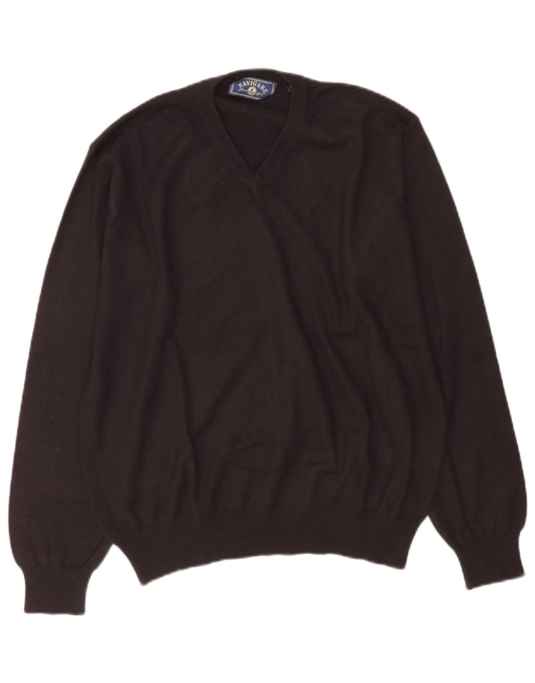 Navigare Herren-Pullover mit V-Ausschnitt, groß, schwarze Wolle