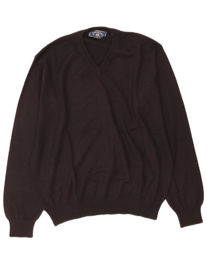 Navigare Herren-Pullover mit V-Ausschnitt, groß, schwarze Wolle