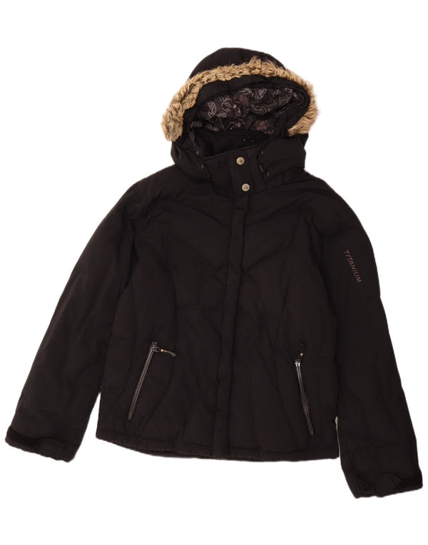 Columbia Damen-Jacke mit Kapuze, gepolstert, UK 16, Größe L, aus schwarzem Nylon