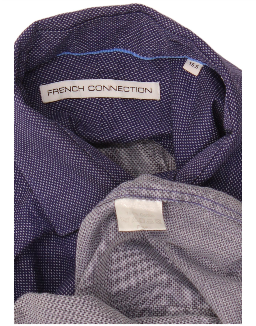 French Connection Herrenhemd, Größe 15 1/2, mittlere marineblaue geometrische Baumwolle