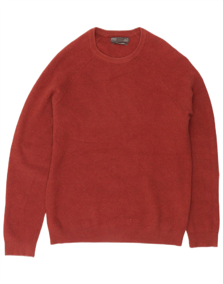 Marks & Spencer Herren-Pullover mit Rundhalsausschnitt, Größe S, Burgunderrot, Polyester