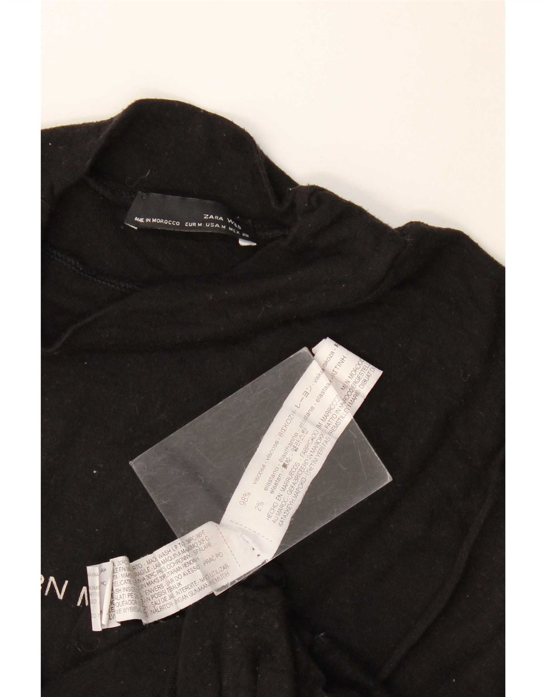 Zara Damen Graphic Top 3/4 Ärmel UK 14 Mittelschwarze Viskose
