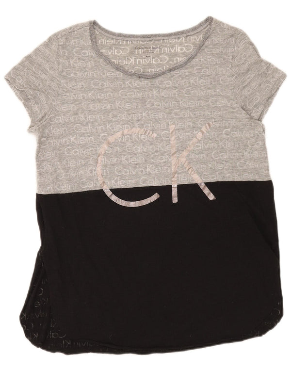 Calvin Klein Jeans Grafik-T-Shirt-Oberteil für Damen, UK 14, Mittelgrau, Farbblock