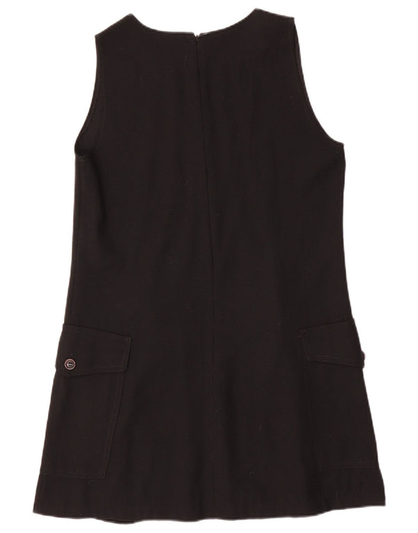 Vintage Damen Ärmelloses A-Linien-Kleid UK 12 Mittelschwarze Wolle