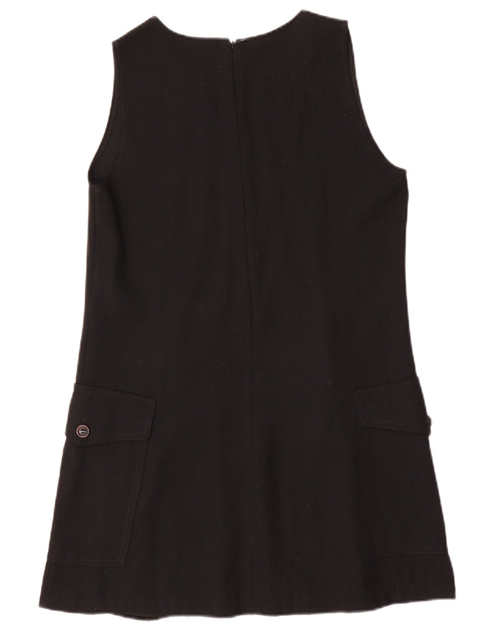 Vintage Damen Ärmelloses A-Linien-Kleid UK 12 Mittelschwarze Wolle