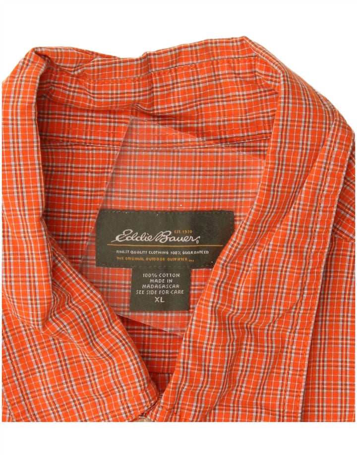 EDDIE BAUER Herren Kurzarmhemd XL Orange Karo Baumwolle