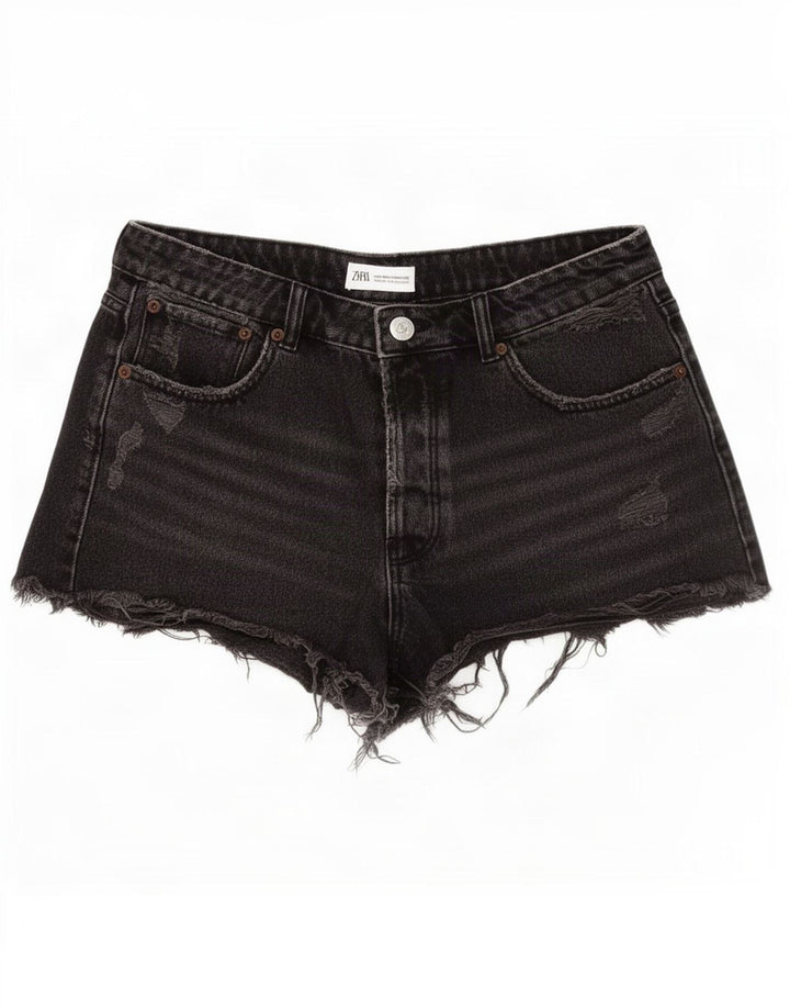 Zara Damen Distressed Denim Shorts EU 40 Medium W30 Schwarz