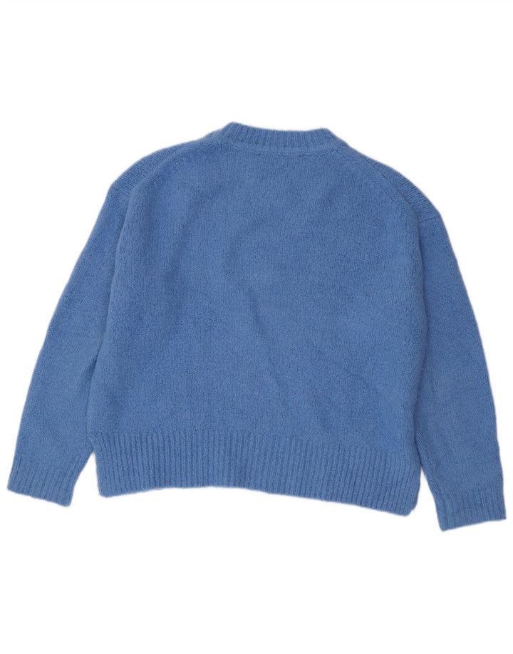 Zara Damen Übergroßer Pullover mit Rundhalsausschnitt, UK 14, mittelblaues Acryl
