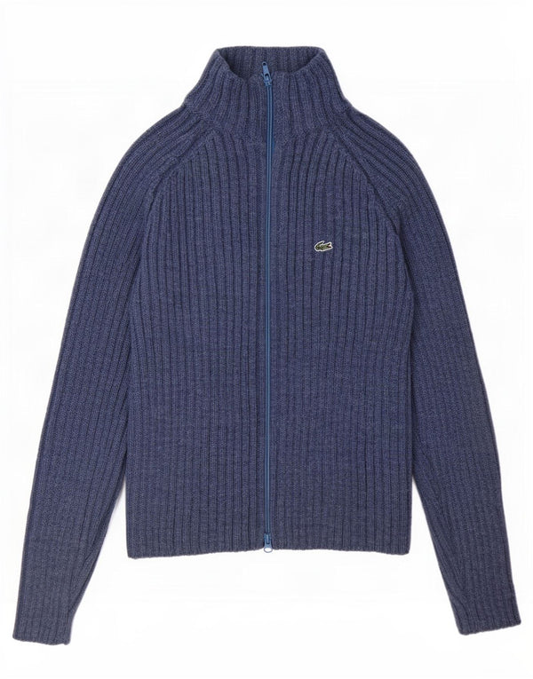 Lacoste Damen-Strickjacke mit normaler Passform, Größe 38, mittelblaue Wolle