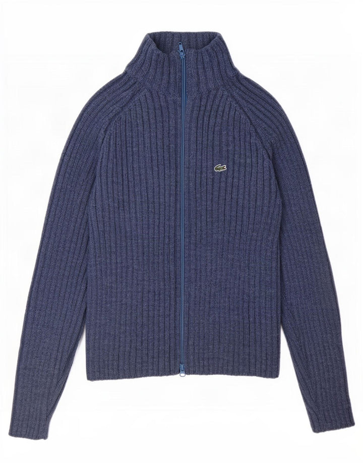 Lacoste Damen-Strickjacke mit normaler Passform, Größe 38, mittelblaue Wolle