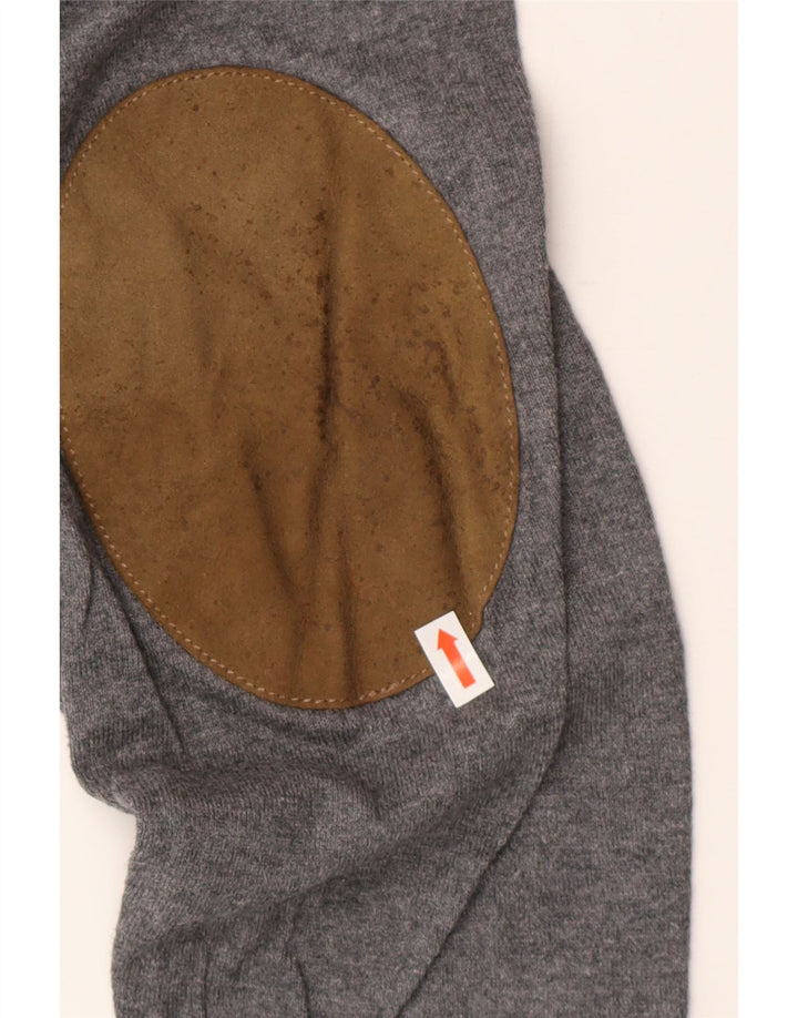 Massimo Dutti Herren-Pullover mit V-Ausschnitt, XL, graue Baumwolle
