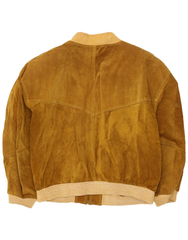 Vintage Damen Übergroße Wildleder Bomberjacke IT 46 Großes braunes Leder