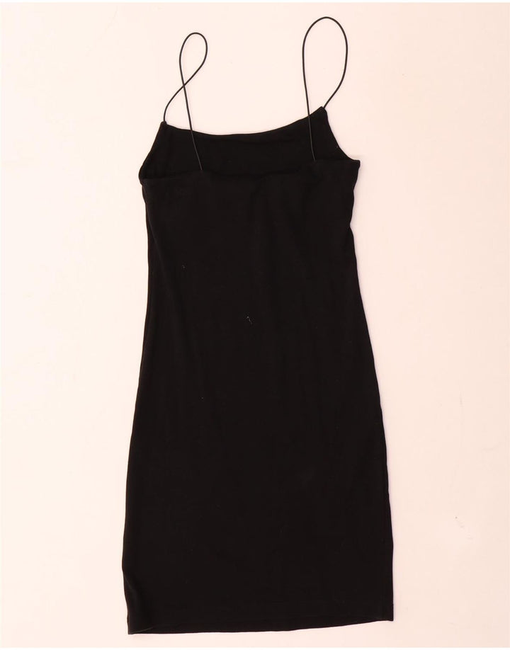 Zara Damen Slip Dress UK 12 Mittelschwarze Baumwolle