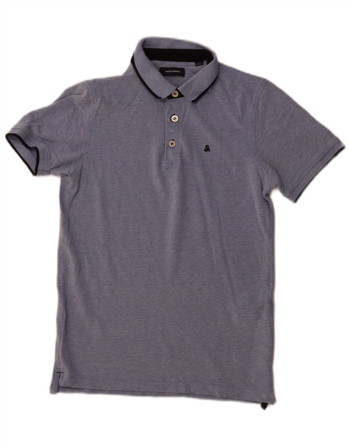 JACK & JONES Herren-Poloshirt, klein, blau meliert, Baumwolle