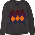 TOMMY HILFIGER Mens V-Neck Jumper Sweater XL Grey Argyle/Diamond Wool Vintage Tommy Hilfiger and Second-Hand Tommy Hilfiger from Messina Hembry 