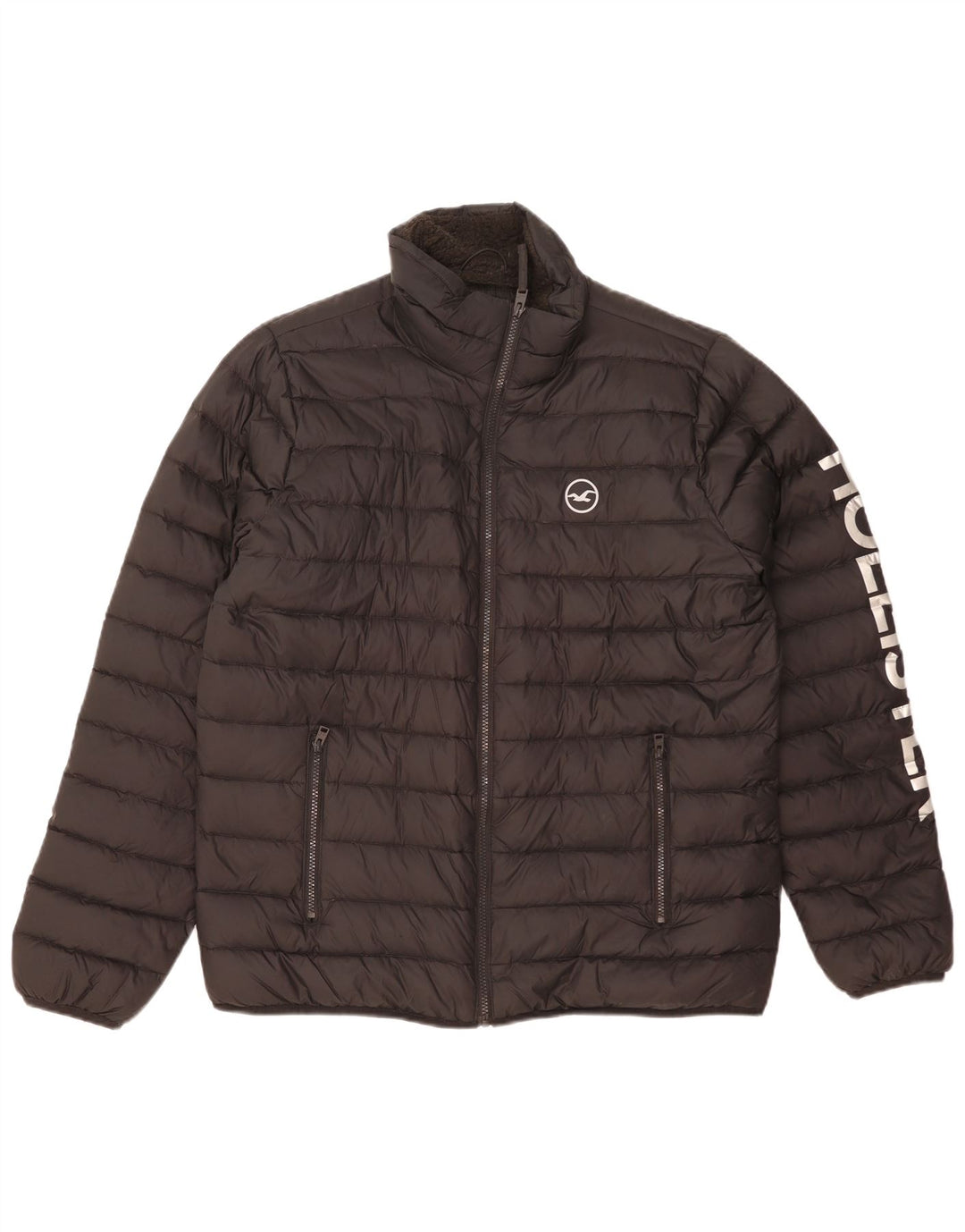 Hollister Herren Graphic Wattierte Jacke UK 40 Large Schwarz