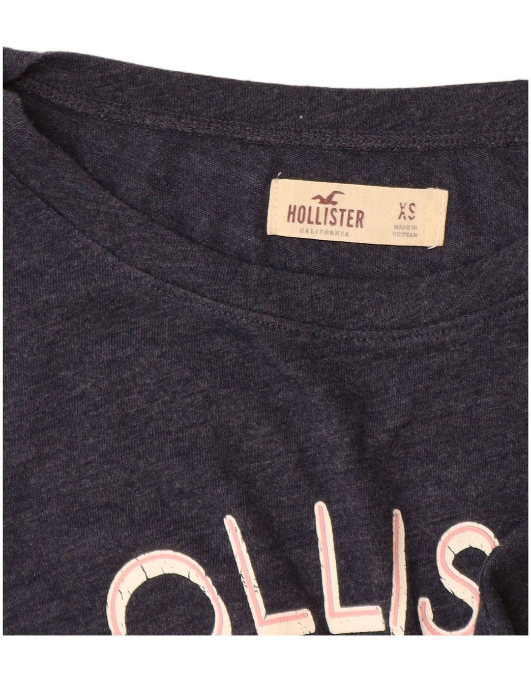 HOLLISTER Damen Grafik-T-Shirt-Oberteil UK 6 XS Marineblaue Baumwolle