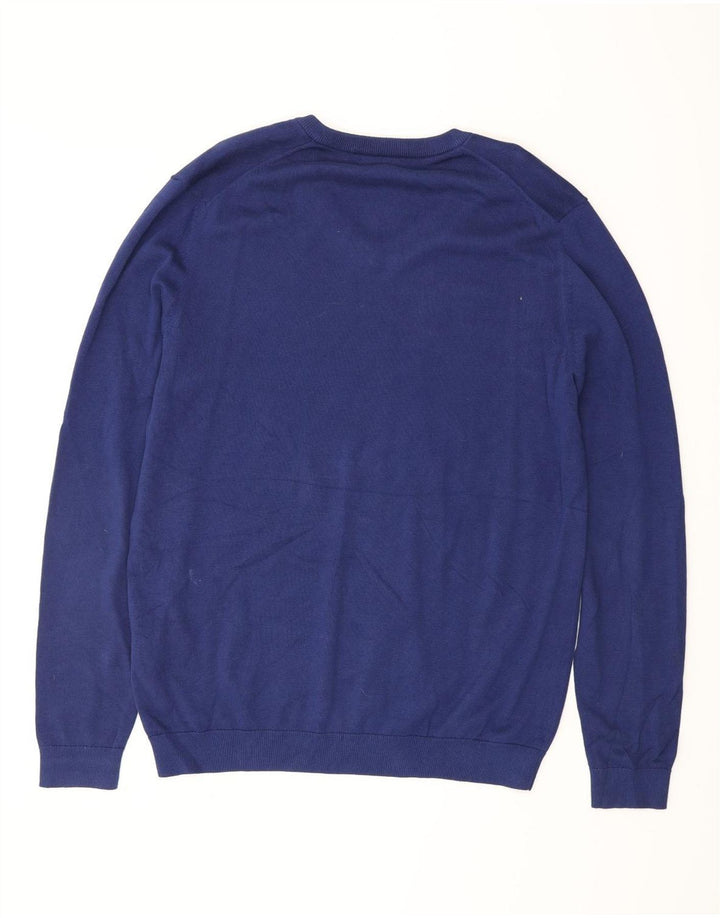 REISS Herren-Pullover mit V-Ausschnitt, groß, aus blauer Baumwolle
