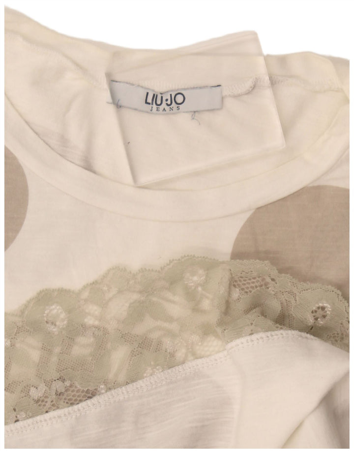 Liu Jo Damen Grafik-T-Shirt-Oberteil UK 12 Mittelbeige gepunktet