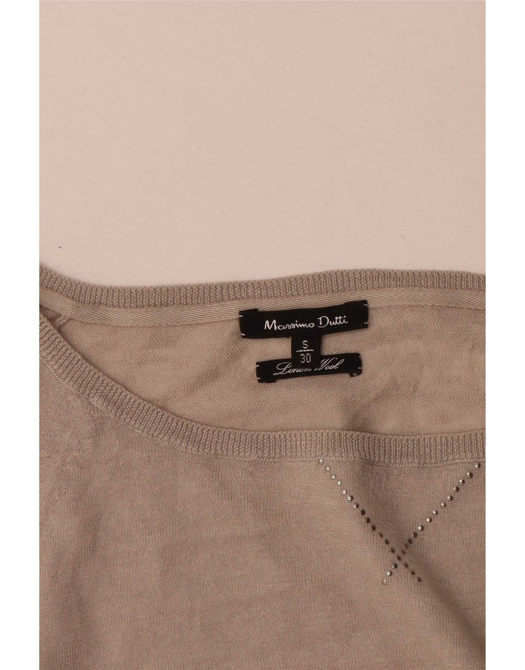 Massimo Dutti Damen-Pullover mit U-Boot-Ausschnitt, Gr. 10, kleine Beige-Wolle