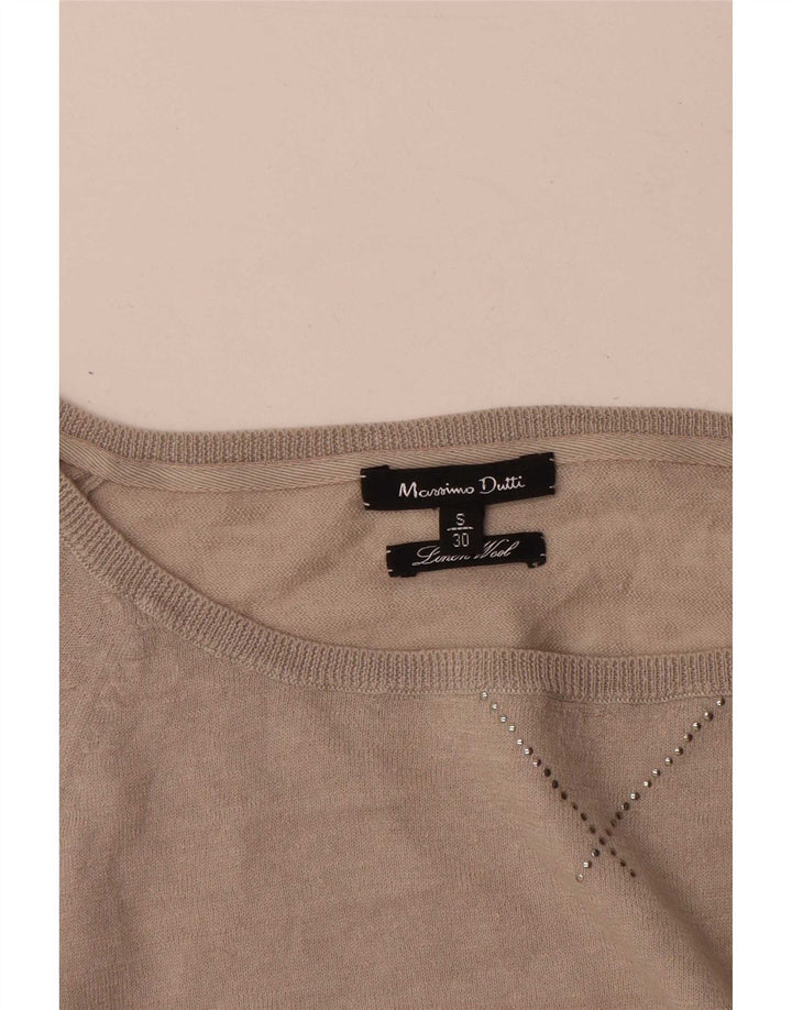 Massimo Dutti Damen-Pullover mit U-Boot-Ausschnitt, Gr. 10, kleine Beige-Wolle