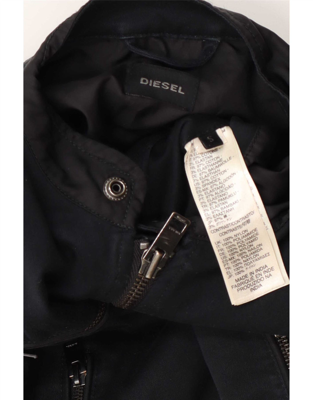 Diesel Herren Bikerjacke UK 36 Small Marineblau Baumwolle
