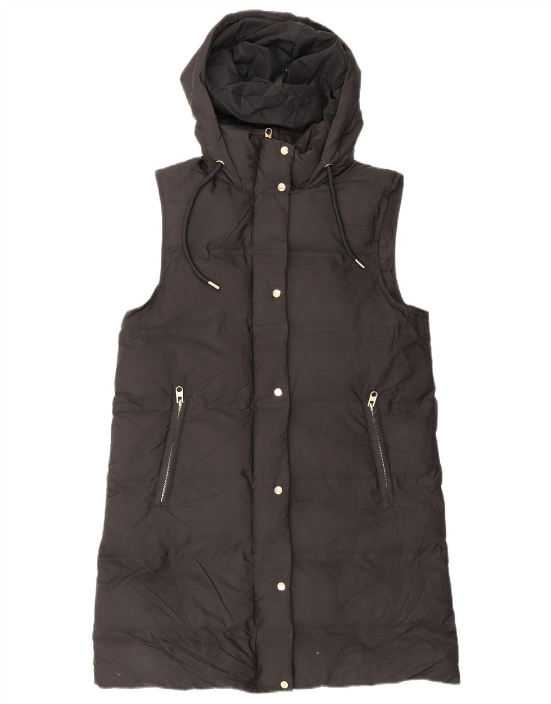 Zara Damen Kapuzenmantel, ärmellos, gepolstert, UK 14, Mittelschwarz, Polyester